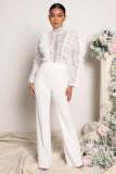 Women's autumn and winter lace fringed trousers See-Through sexy Jumpsuit