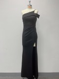 Off Shoulder Short Sleeve Low Back Sexy Knitting Side Slit Straight Fit Party Evening Dress