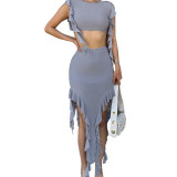 Women's Summer Ruffle Sleeveless Crop Top Low Waist Skirt Women's Set