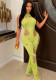 Summer Women's Sexy Sleeveless Knitting Ripped High Neck High Waist Slim Long Jumpsuit
