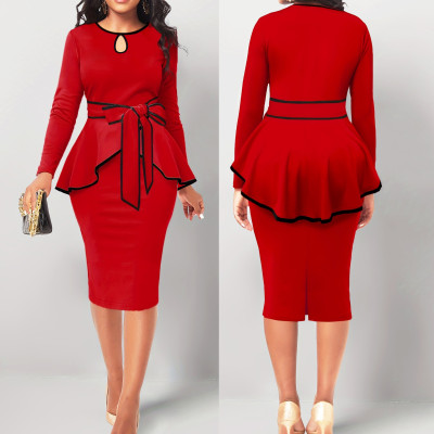 Sexy Elegant Office Suit Skirt Ruffle Top Back Slit Skirt Two Pieces