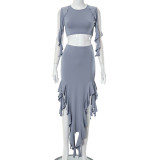 Women's Summer Ruffle Sleeveless Crop Top Low Waist Skirt Women's Set