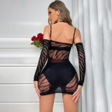 Hollow Sexy Straps Sexy Lingerie Dress Women's Transparent Pajamas With Gloves