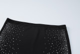 Women's Fall Fashion Beaded Short Sleeve Bodysuit Slim Skirt Two Piece Set