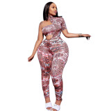 Women's Clothes Sexy Hollow Shoulder Fashion Print Wrapped Chest Tight Fitting Jumpsuit For Women