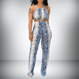 Women's Snake Print Sexy Lace-Up Jumpsuit