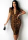 Women's Fashion Leopard Print Short Sleeve V-Neck Bodycon Dress