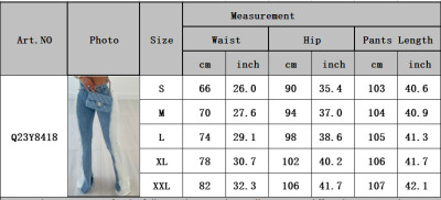 Women Autumn/Winter Stretch Gradient Colorblock Flare Denim Pants