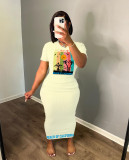 Plus Size Women Spring Letter Print Bodycon Dress