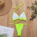 Women Pu Leather Solid Sexy Lace-Up Thong Bikini Swimwear