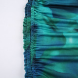 Tie Dye Print Slash Shoulder Long Sleeve One Shoulder Chic Patchwork Bodycon Drawstring Dress Women