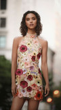 Women's Embroidered Floral Halter Neck Slim Dress
