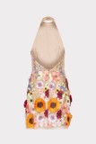 Women's Embroidered Floral Halter Neck Slim Dress