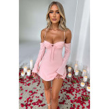 Straps Sexy Off Shoulder Lace-Up Hollow Out Dress Summer Fashion Short Dress Women