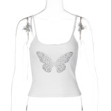 Women's American Style Butterfly Beaded Slim Fit Basic Camisole Top