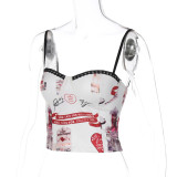 American Retro Slim Straps Summer Women's Versatile Print Slim Waist Vest