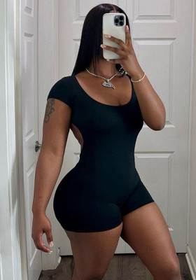 Sexy Tight Fitting Black Backless Sports Rompers