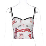 American Retro Slim Straps Summer Women's Versatile Print Slim Waist Vest