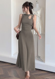 Hollow Out Slim Waist A-Line Long Dress