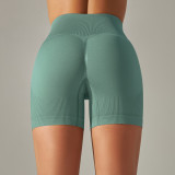 Seamless Solid Color Ribbed Peach Buttocks Yoga Shorts Sports Running Fitness Pants Women