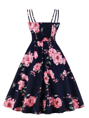 Summer Print Strap Dress Chic Slim Waist Elegant Women's Plus Size Maxi Dress