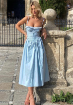 Strappy Lace Gathering Slim Waist Dress Summer Chic Fashion Sexy Slit Maxi Dress
