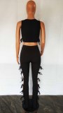Women's Fashion Summer Style Cutout Tie Solid Color Ribbed Sleeveless Two-Piece Pants Set
