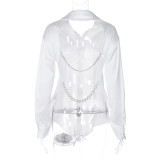 Women's Summer Style Low Back Chain Decoration Long Sleeve Shirt Dropshipping