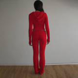 Knitting Hooded Suit Women's Fashion Sexy High Waist Long-Sleeved Trousers Two-Piece Set