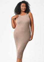 Plus Size Women's Summer Round Neck Sleeveless Basic Tight Fitting Bodycon Knitting Tank Dress