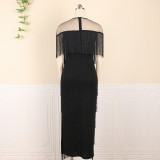 Mesh Patchwork Fringe High Waist Plus Size Slim Casual Bodycon Women's Dress