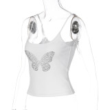 Women's American Style Butterfly Beaded Slim Fit Basic Camisole Top