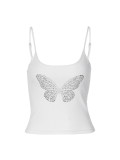 Women's American Style Butterfly Beaded Slim Fit Basic Camisole Top