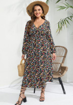 Plus Size Women V-Neck Printed Maxi Dress