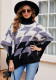 Women Contrasting Color Turtleneck Fur Pom Warm Shawl Top