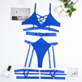 Women Solid Lace-Up Hollow Sexy Lingerie Two-piece Set