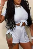 Women Casual Cut Crop Top and Shorts Two-Piece Set