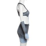 Summer women's sexy knitting gradient irregular top high waist Bodycon skirt set