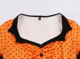 Plus Size Polka Dot Square Neck Vintage Slim Waist Short Sleeve High Waist Swing Dress