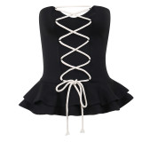 Slim Tank Sexy Strapless Solid Color Slim Fit Fashion Cotton Rope Crossover Corset Lace-Up Strapless Top