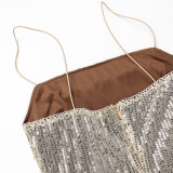 Summer Women's Knitting Strapless Maxi Dress Slim Sleeveless Casual Sequins Strap Dress Women