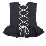 Slim Tank Sexy Strapless Solid Color Slim Fit Fashion Cotton Rope Crossover Corset Lace-Up Strapless Top