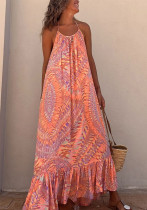 Summer Casual Chic Women's Print Maxi Sling Swing Dress