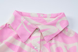 Women's Style Printed Polo Neck Cardigan Button Up Light Mesh Slim Waist Slim Fit Shirt