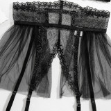 Summer lacemesh stitching sexy See-Through metal buckle Halter Neck underwear set