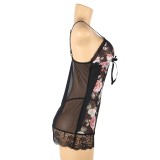 Sexy printed suspender nightdress lace pajamas Plus Size sexy lingerie