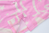 Women's Style Printed Polo Neck Cardigan Button Up Light Mesh Slim Waist Slim Fit Shirt