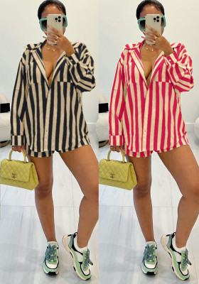 Autumn fashion striped shirt loose two piece women's clothing