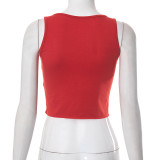 Women's summer printed street u-neck sleeveless slit t-shirt tops for women