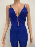 Deep V Neck Low Back Sleeveless Chic Sequined Straps Elegant Women's Party Jumpsuit